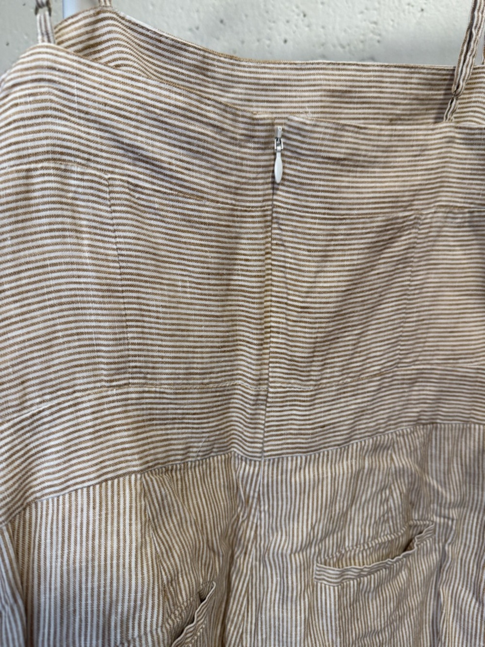 Striped Beige and White Sleeveless Dress